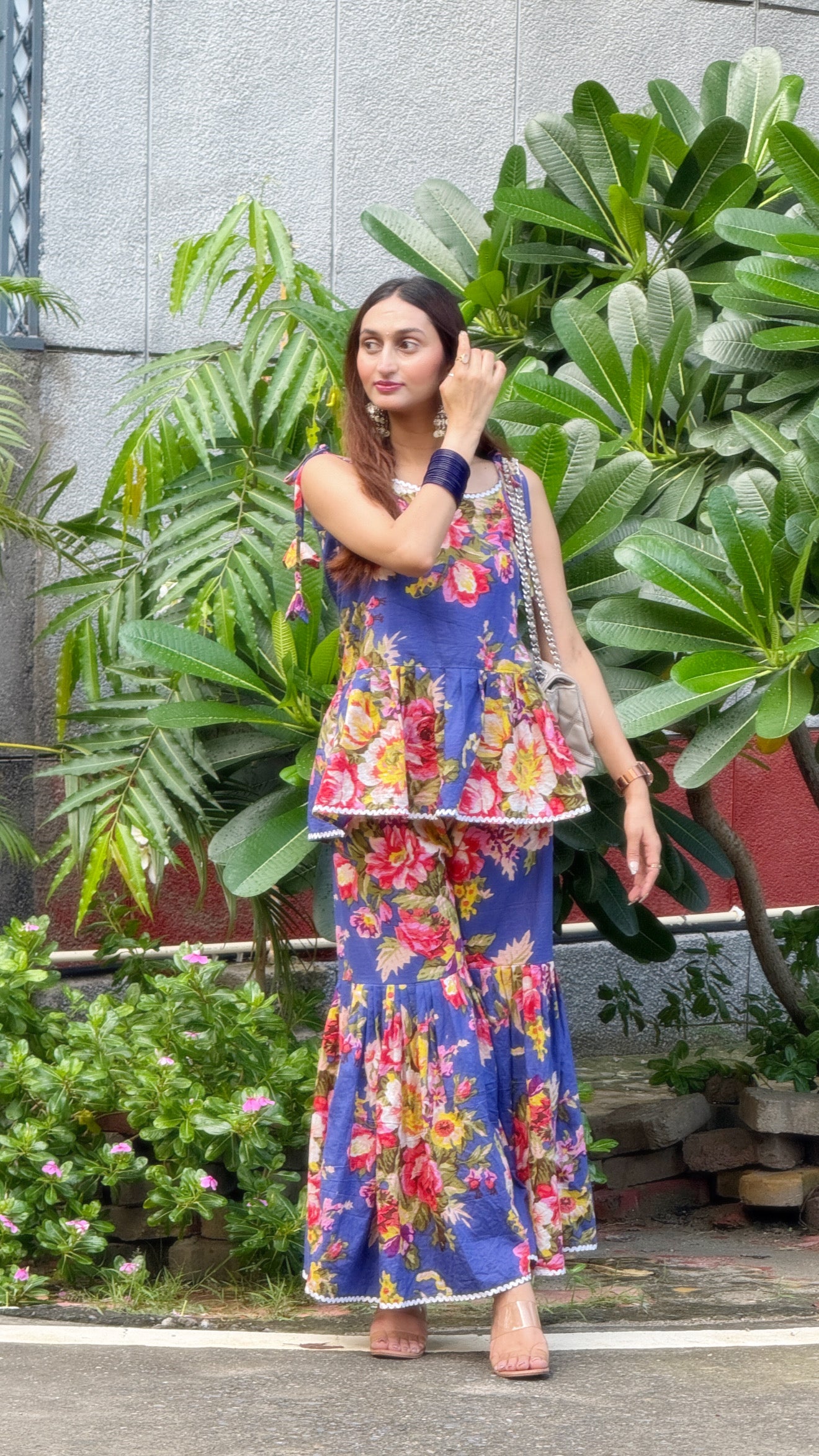 Vasundhara- Tie-up short frill kurta with sharara